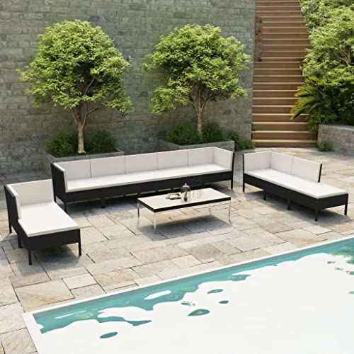 KCCKOM Garden Furniture Set 10 Piece Patio Lounge Set with Cushions Poly Rattan Black