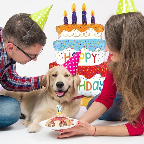 Image of 2pcs 39 inch Happy Birthday Cake Foil Balloons, Giant Self-Standing Three Layer Birthday Balloons for Girls Boys Kids Baby Shower Birthday Party Supplies
