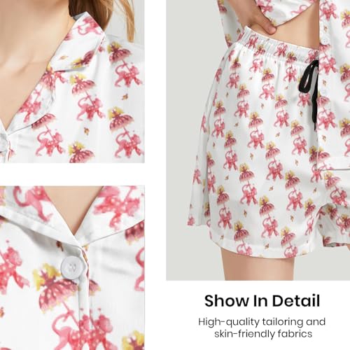 Image of Silk Satin Pajama Set for Women Summer Lounge Pjs Sets 2 Piece Suit Ladies Button Down Tops And Shorts Sleepwear