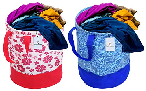 Image of Kuber Industries Printed 2 Pieces Waterproof Canvas Laundry Bag, Toy Storage, Laundry Basket Organizer 45 L (Pink & Blue) CTKTC134639