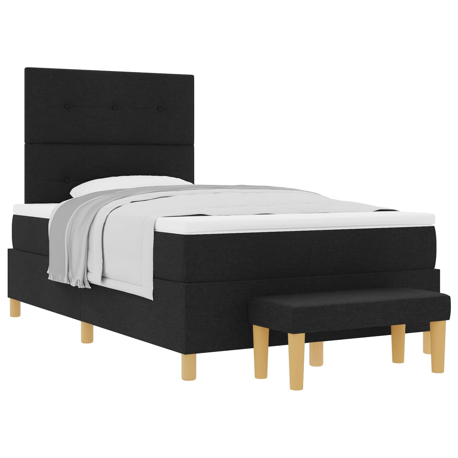 Letto a molle antracite, 120 x 200 cm, con materasso, rete a doghe, testiera e pouf, per camera da letto, camera degli ospiti e casa, ufficio, moderno e durevole