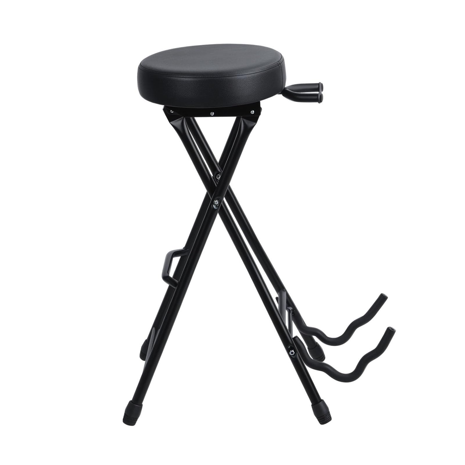 Tabouret de Guitare avec Siège Rembourré, Tabouret de Musicien Pliable avec Siège Rembourré, Repose-Pieds, Crochet Rétractable, pour Guitare Basse Électrique Acoustique Noir