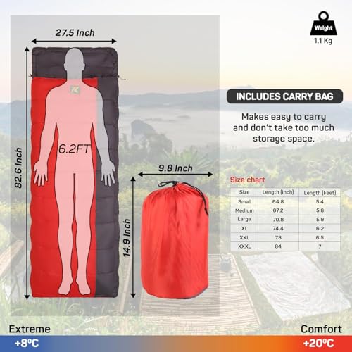 Image of Rocksport Camplite +8C to +20C Rectangular Shape Sleeping Bag for Camping, Hiking, Indoor & Outdoor,Warm Sleep Bag (Red /Grey STR)