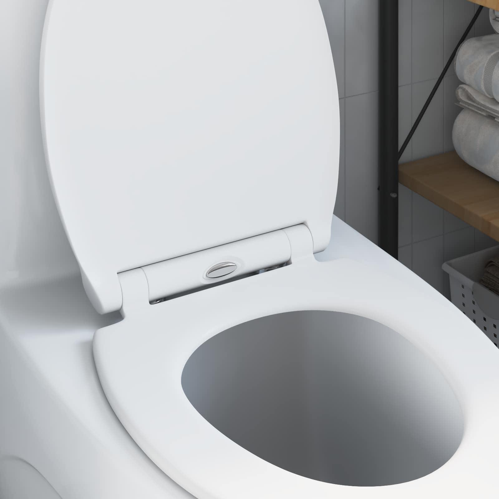 WC Sitz Toilettensitz Weiß Duroplast 45,5 x 37,5 cm Absenkautomatik Scharnier für WC Toilettendeckel Montage Innenbad Komfort Sanitärzubehör