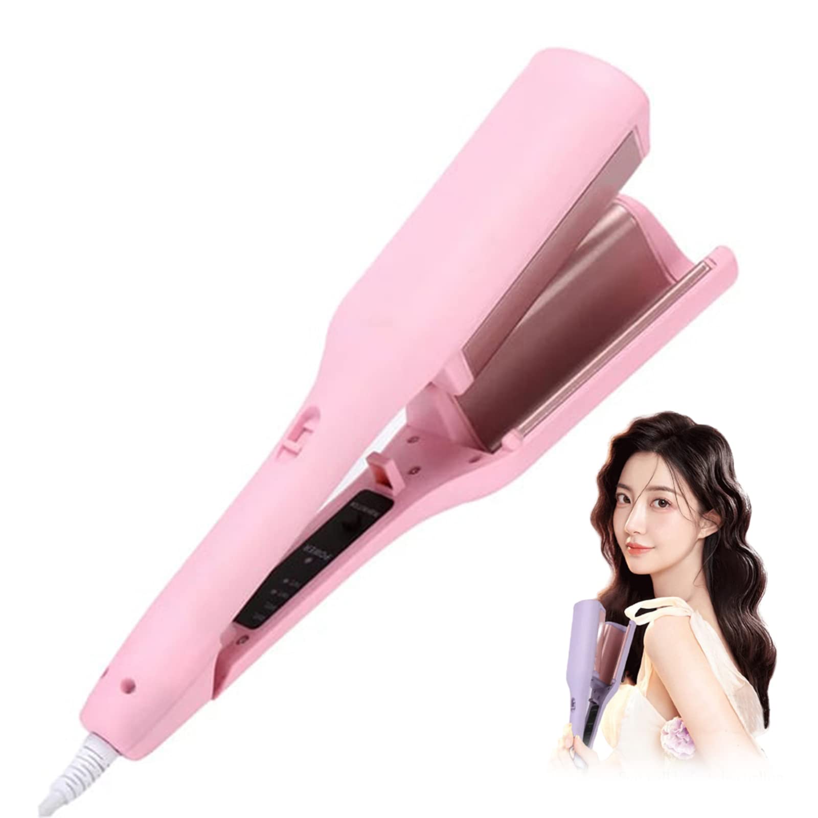 Rommantic French Egg Roll Curling Iron, Water Ripple V-ShapedIonic Hair Curling Iron for Perfect Waves, Fast Heating, Adjustable Temperature, Egg Roll Hair Waving Iron Hair Curler Styling Tools (Pink)