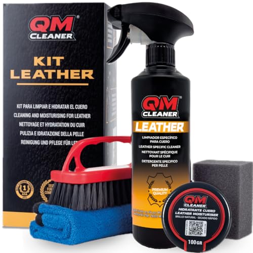 QM Cleaner Limpieza e hidratación Cuero. Cuidado y Limpieza de la tapicería del Coche, sillones Sofa de Cuero. Limpia e hidrata (Kit Leather)