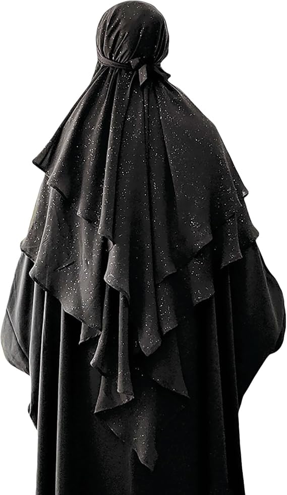 SIQITECHNO Womens Muslim Long Khimar Hijab Scarf Chiffon Sparkling Islamic Arabian Khimar Niqab Ramadan Eid Prayer Scarf Wrap3