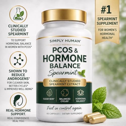 Image of Simply Human PCOS & Hormone Balance Spearmint Capsules | Clinically Studied for Hormonal Balance, Clear Skin & Regular Cycles | 60 Vegan Capsules | 100% Natural