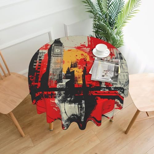 QAZWZML R&e Picknickdecke mit Stadt-Icons, bedruckt, 152,4 cm, r&, dekorative Tischdecke, geeignet für Cafés & Partys