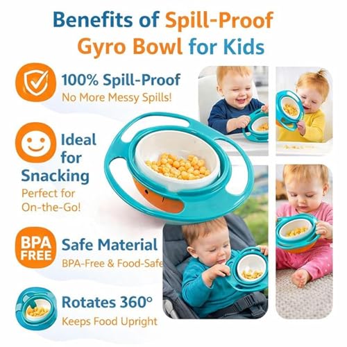 Image of Gyro Bowl for Toddlers, Baby Magic Bowl-360 Rotating for Kids Age 1 to 3 Years - Non Spill Resistant, Anti-Spill Rotating Snack Bowl, BPA Free, Non-Toxic, Mess-Free Feeding Bowl.