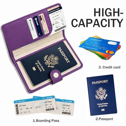 Image of ZOPPEN Passport Holder for Travel Essentials, RFID Blocking PU Leather Water-Resistant Lightweight Passport Cover with Multiple Card Slots, Easy to Carry Travel Wallet for Women Men, Lilac Purple