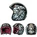 WGFGXQ Casco Moto da Uomo, Casco a Faccia Aperta Leggero, Mezzo Casco in Fibra di Vetro Boutique, Certificazione DOT, Casco Personalizzato Personalizzato, Casco Scooter ATV retrò, Modello Assassino
