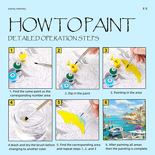 Wwwuscom Paint By Number For Adults Beginner Canvas Landscape Beach - Painting By Numbers Kits With 4 Brushes And Acrylic Paint(16X20 Inch) #TOP4