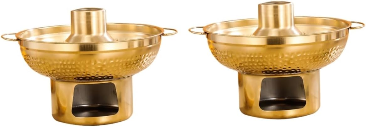 2pcs Stainless Steel Hot Pot Multi-purpose Dessert Bowl for Family Restaurant and Outdoor Use Easy to Clean -scald Handle for Cooking and Serving