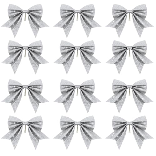 woric 12 Stück Weihnachtsschleifen Silber, 15 * 15cm Weihnachtsbaum...