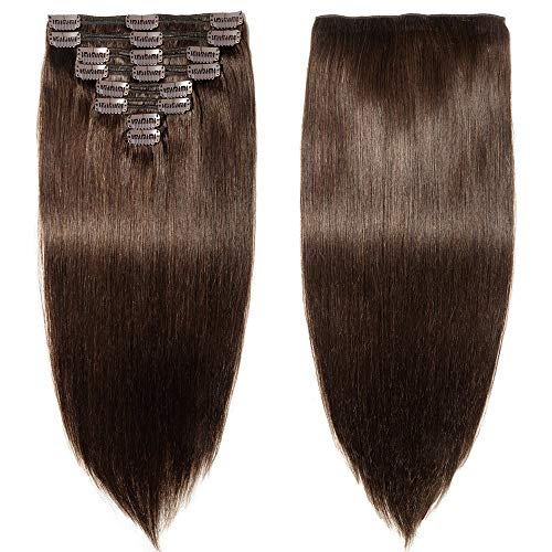 Elailite Clip in Hair Extensions Real Human Hair Double Weft Thick Remy Natural Hair, 8 Pieces Full Head Straight - Image 2