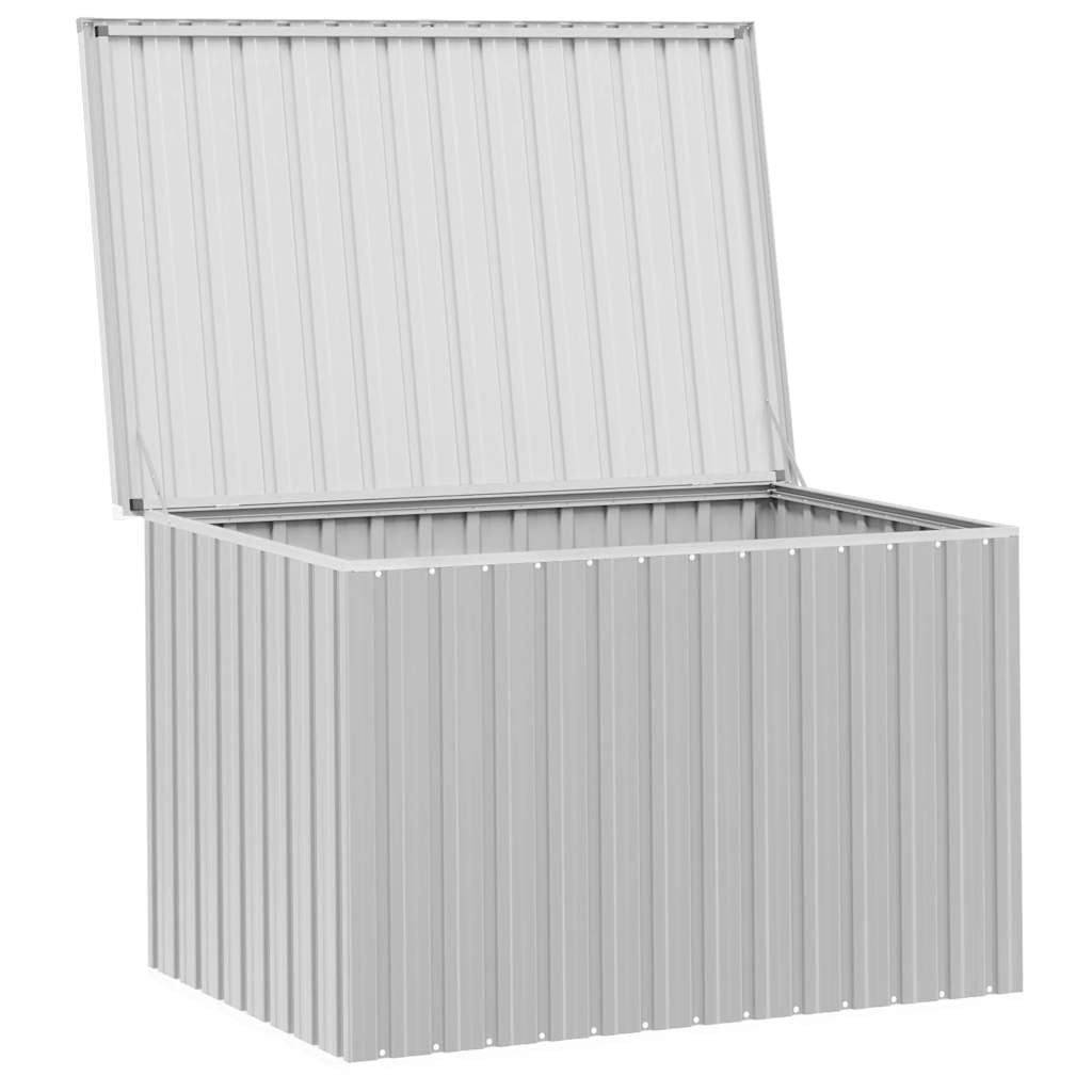 Cassapanca da giardino grigio in acciaio zincato, 149 x 99 x 93 cm, spaziosa scatola con 1,03 m³ di spazio di archiviazione, coperchio pieghevole, versatile box da esterno per giardino