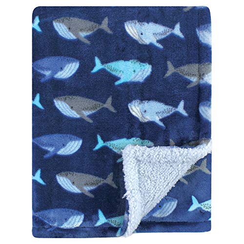 Image of Luvable Friends Unisex Baby Plush Blanket with Sherpa Back, Whale, One Size