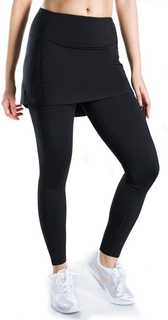 Yogipace,Petite/Regular,Women's Thermal Fleece Compression Running Tights with Skirt,Side Pockets