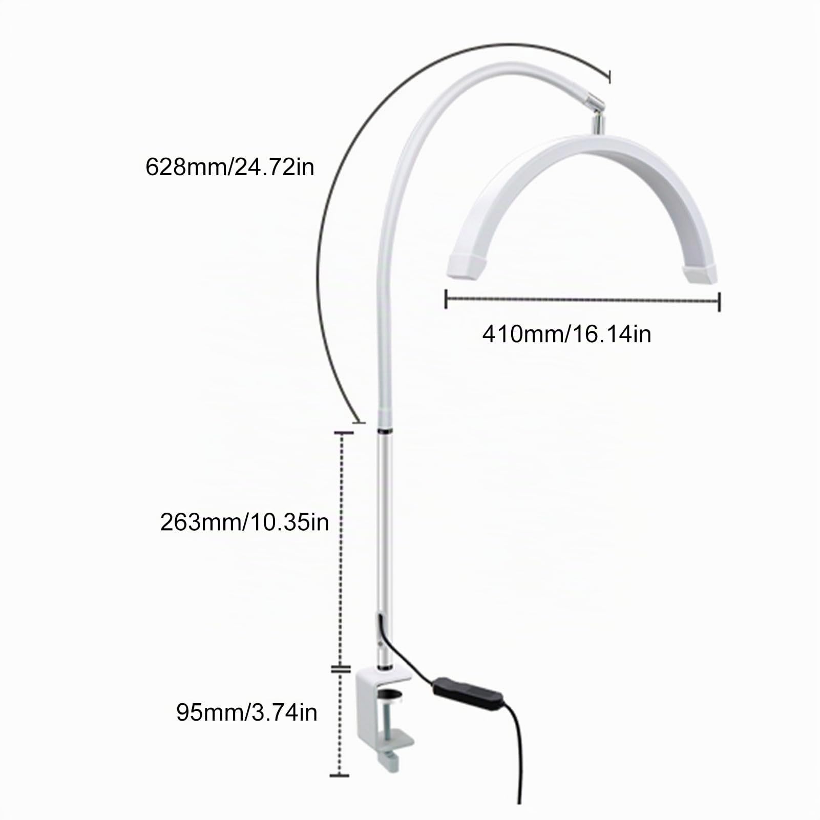 Andoer Lampada di bellezza a LED a mezzaluna da 16 pollici con morsetto da scrivania, luce di riempimento per unghie/ciglia da 20 W, tubo flessibile (#3)