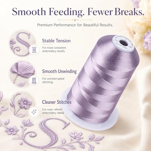Image of Simthread 5500Yds /5000M 40WT Polyester Embroidery Thread Freesia S092 | High-yardage 5000M spool offers smooth feeding and stable 40WT polyester thread for home and commercial embroidery machines.