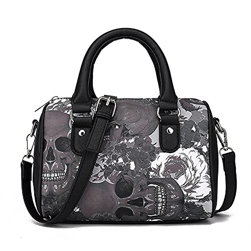 liuduo Sac à main avec impression tête de mort pour femme, sac à bandoulière en polyuréthane avec poignée sur le dessus, petit sac à bandoulière pour...
