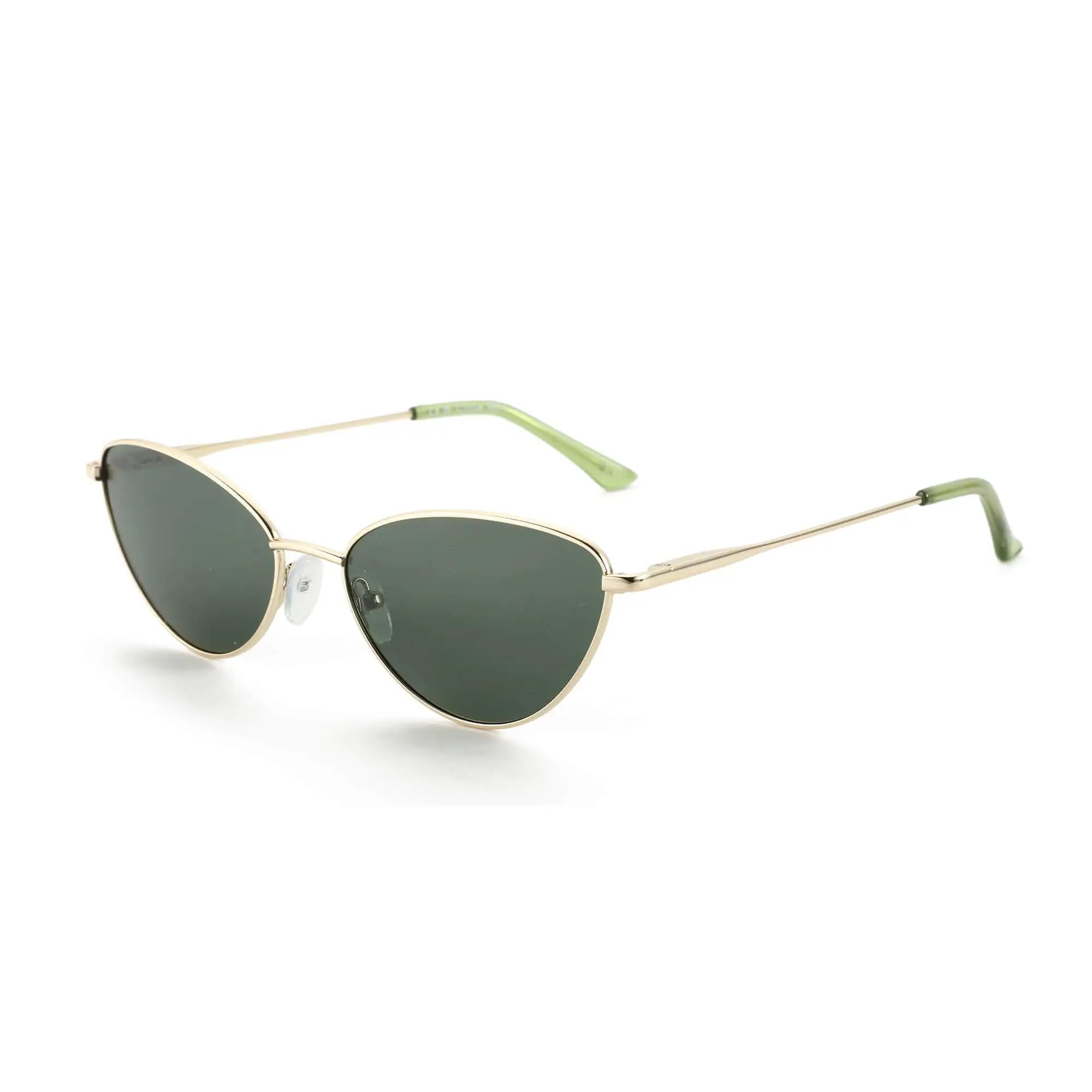 Metall-Sonnenbrille für Damen, Cat-Eye-Gestell, polarisiert, UV400 (003 GOLD GRÜN)