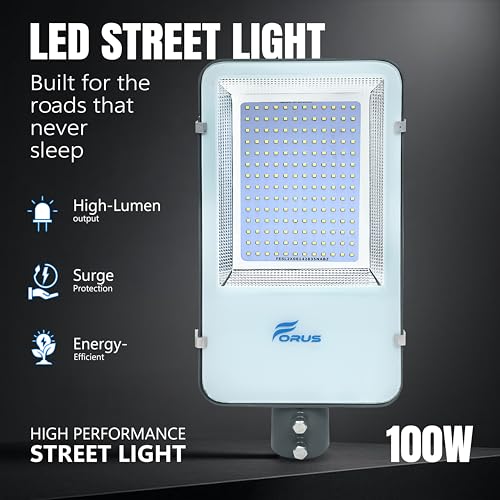 Image of Forus 100W LED Street Light with Clamp, IP66 Waterproof Outdoor LED Street Light, High Lumen 12000lm Green, Aluminium Body for Road, Parking Lot, Garden & Industrial Outdoor Lighting (1 Pc)