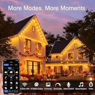 WISELUME 50FT Permanent Outdoor Light with 36 LED Lights, Smart RGB Color-Changing Eaves Lights, Waterproof Exterior Lights for House Trim, App Control, Perfect for Christmas,Holidays,Daily Lighting