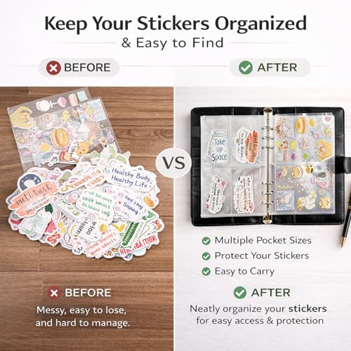 Image of Sticker Binder Organizer with Storage Sleeves,Reusable Stickers Collecting Book Album Holder, A5 Blank Sticker Container Organizer-Black