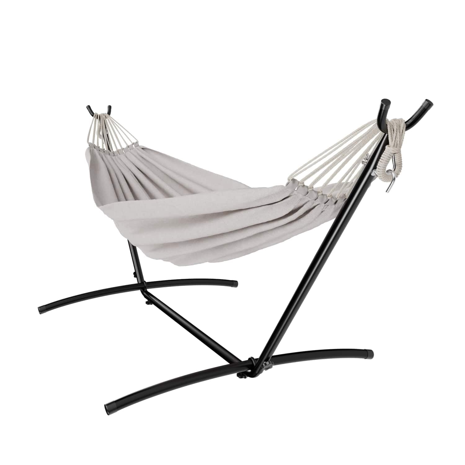 GARMIO® Hängematte beige mit Stahlgestell 270 x 110 x 105 cm, 200 kg Tragkraft, klappbar, pflegeleicht, inkl. Zubehör & Tragetasche für Garten & Balkon