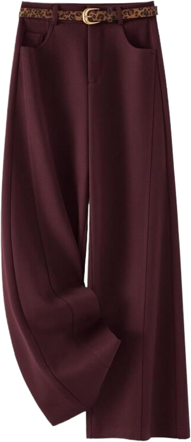 Women's Spring Fall High Waist Loose Straight Casual Suit Wide Leg Pants