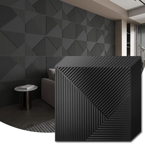 WOWSTAR 12-Pack 3D Wall Panels 19.7" x 19.7", Black Slat