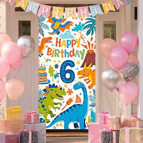HOMETITUTE 6th Birthday Door Cover 35x71 Inch Dinosaur Jungle Decor