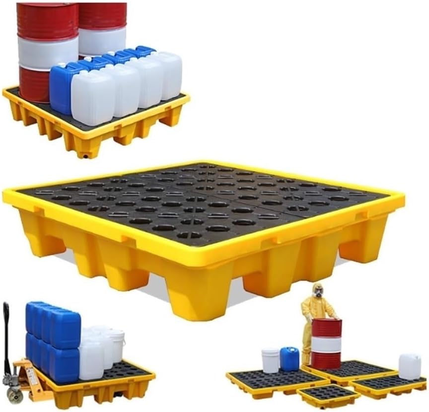 Drum Modular Platform, Spill Containment Tray with Drain Outlet, Spill Containment Platform Polyethylene Plastic Pallet for Garage, Basement Industrial Storage(49x35x9cm)