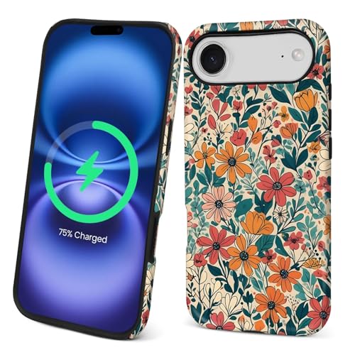 TAMEFOX Case for iPhone 17 Air,[Compatible with MagSafe],Anti Drop Scratch Protective Magnetic Cover for Women Girl-Retro Colorful Flowers
