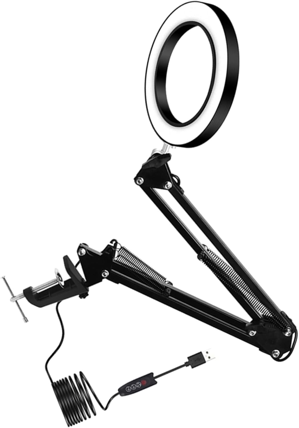 1pc Arm Led Magnifier Desk Lamp Temperatures for Welding Crafting and Reading Telescopic Arm Clamp Mount Black