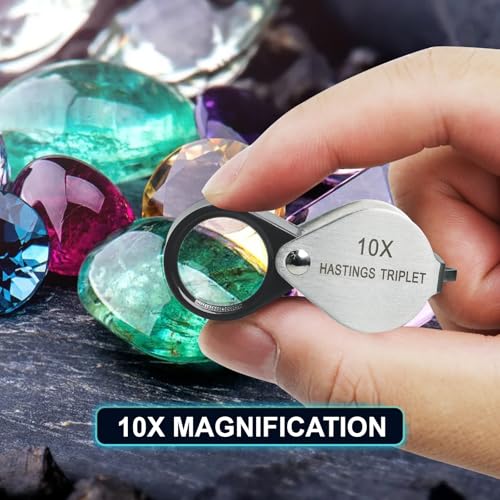 10 x Juwelierlupe Hastings Triplettlupe mit 16 mm Triplett-Glaslinse, faltbare Schmucklupe, Schmucklupe, 10-fache Handlinse für Edelsteine, Münzen, Uhren