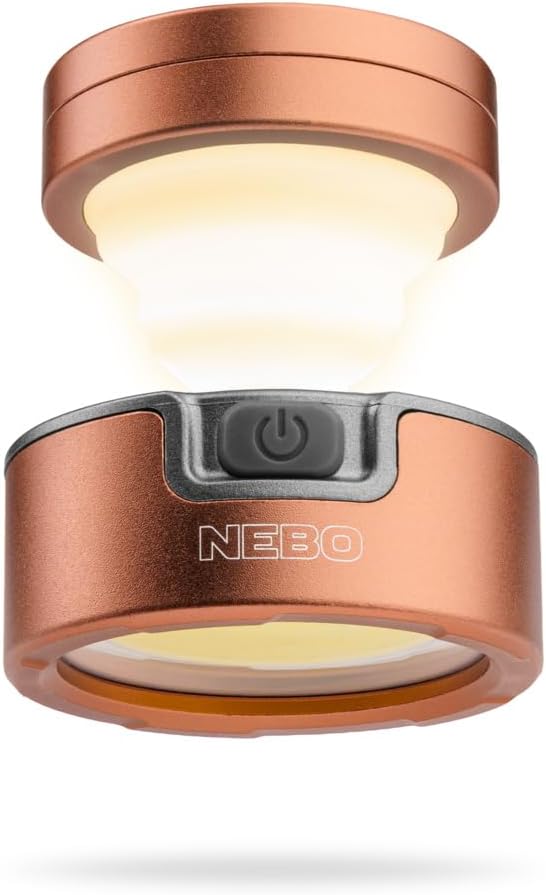 NEBO Poppy Puck Pocket Lantern | Pocket Light, Compact 2-in-1 Mini Lantern, 300 Lumen, Rechargeable, 3 Light Modes, Magnetic Base & Hanging Hooks - Rose Gold