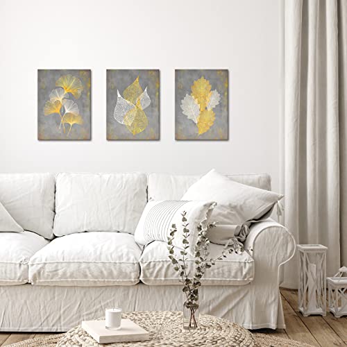 Conipit Grey and Yellow Canvas Wall Art Abstract Leaf Painting Botanical Pictures Minimalist Artwork Prints for Office Bedroom (12''X16''X3PCS) by Conipit - Image 3