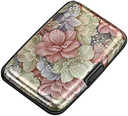 ELFISH Mini RFID Aluminum Wallet Credit Cards Holder Business Card Case Metal ID Case for Men Women（Happy Flower