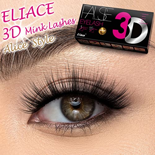 Eliace False Eyelashes Wispy Faux Mink Eyelashes, 3D Volume & Wispiness Lash Extension 14Mm Very Light & Comfortable Fake Eyelashes Reusable Eyelashes For Women 15 Pairs | Alice Style #TOP3