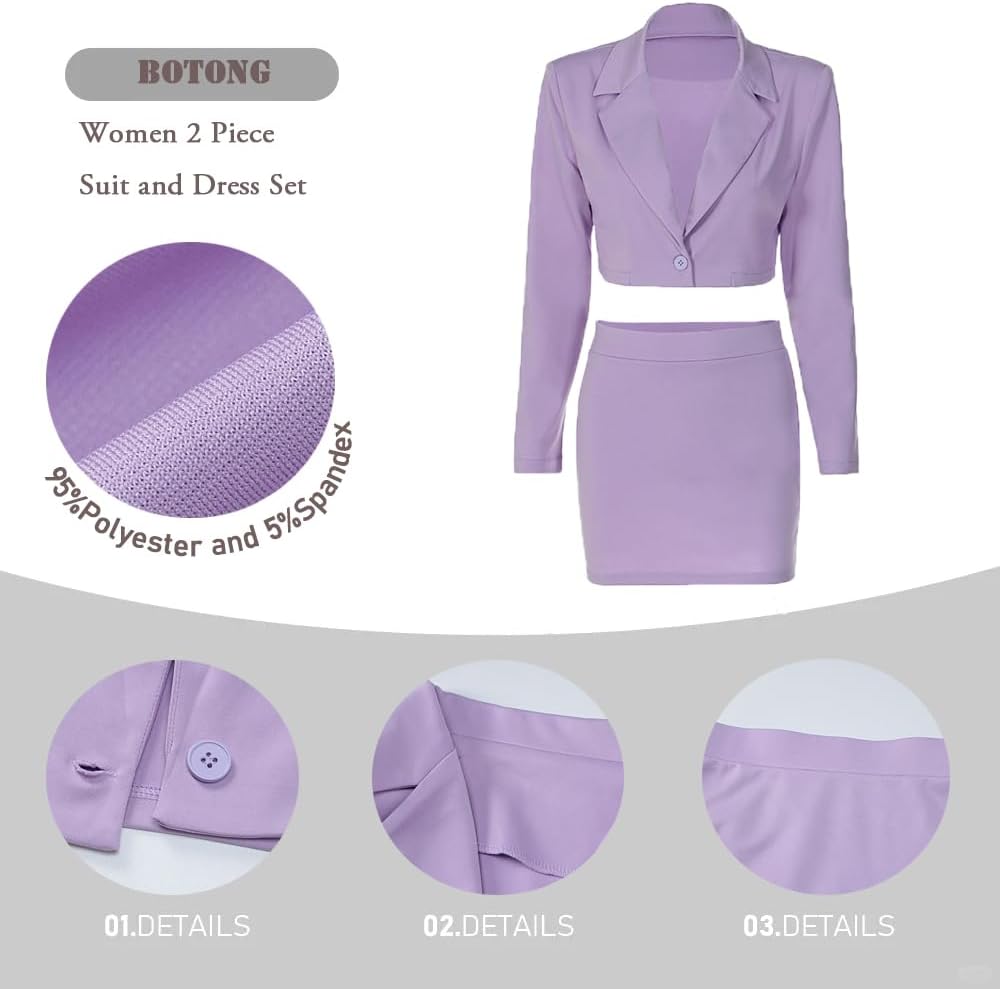 Women's 2 Piece Suit Skirt Set One Button Notch Lapel Business Casual Cropped Blazer and Pencil Skirt Set