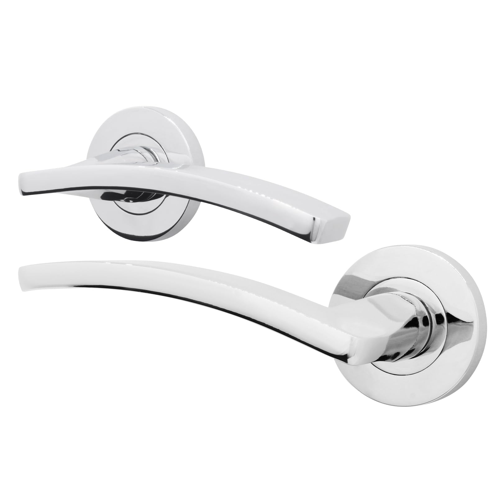 EAI Polished Chrome Door Handles Fire Rated, 1 Pair Lever on Rose - Elson