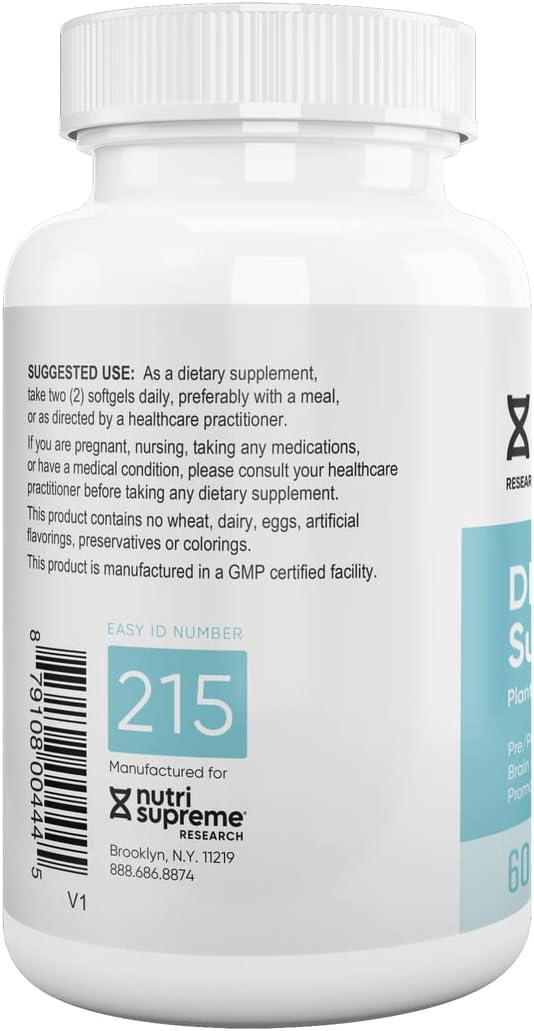 Nutri Supreme DHA Supreme, Plant Based Superior DHA Supplement from Algal Oil for Pregnant Woman, Brain, Eye & Nervous System Support, No Fish Oil, Kosher Certified 60 Softgels