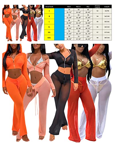 Bluewolfsea Women's Sexy 2 Piece Mesh Swimsuit Bikini Cover Up Hoodie Crop Tops And Pants Set Summer Beach Party Outfits (Xx-Large, Black) #TOP3