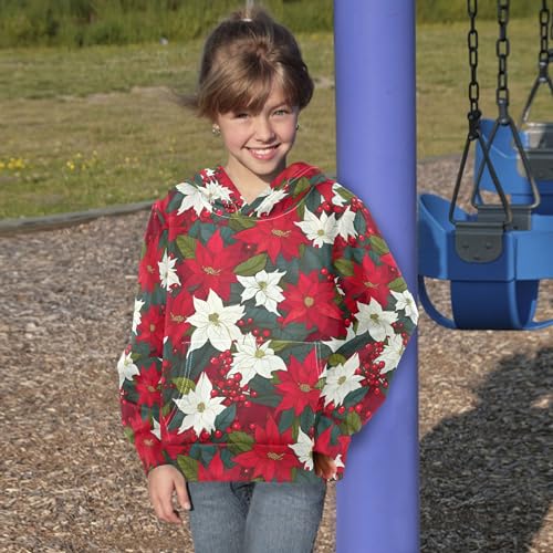 Kids Hoodies Sweaters Christmas Poinsettia Flower Hooded Sweatshirts with Big Pockets for Boys Girls B04000504