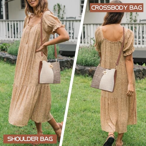 Crossbody Bags Purses for Women, Small PU Leather Cross body Bucket Bag with Adjustable Shoulder Strap, Multiple Pockets(Brown)