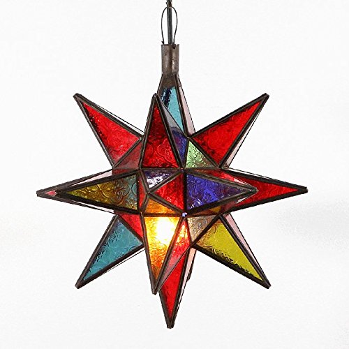 Orientalische Lampe marokkanische Hängelampe Nasima Multi H38 aus Metall & Relief-Glas | Kunsthandwerk aus Marrakesch… – Bild 3