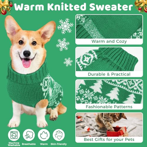 Image of Christmas Dog Sweaters for Small Medium Large Dogs and Cats,Pet Soft Warm Holiday Outfit Girl & Boy,Pup Winter Clothes Turtleneck Double Knitting Collar for Outdoors Playing(Green,XXL)